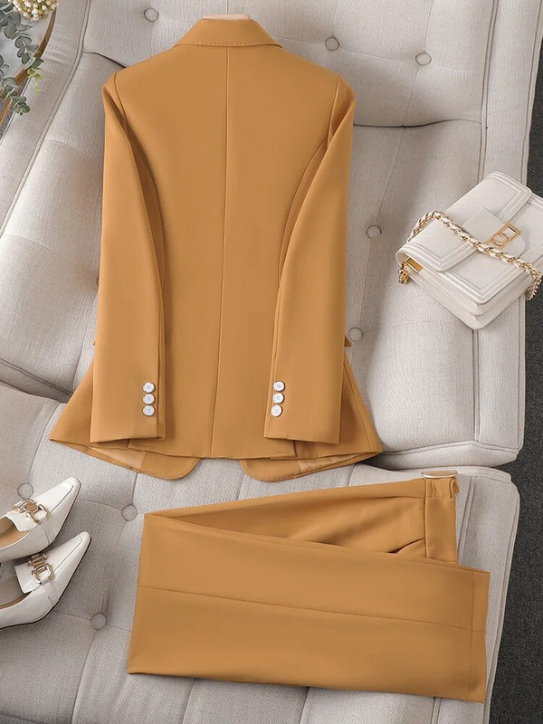 Žuto crno crveno žensko formalno odijelo s hlačama Uredska ženska poslovna radna odjeća Komplet od 2 komada Ženski blejzer sako i hlače