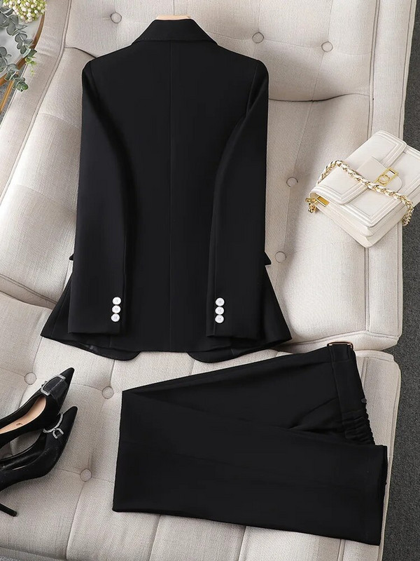 Žuto crno crveno žensko formalno odijelo s hlačama Uredska ženska poslovna radna odjeća Komplet od 2 komada Ženski blejzer sako i hlače