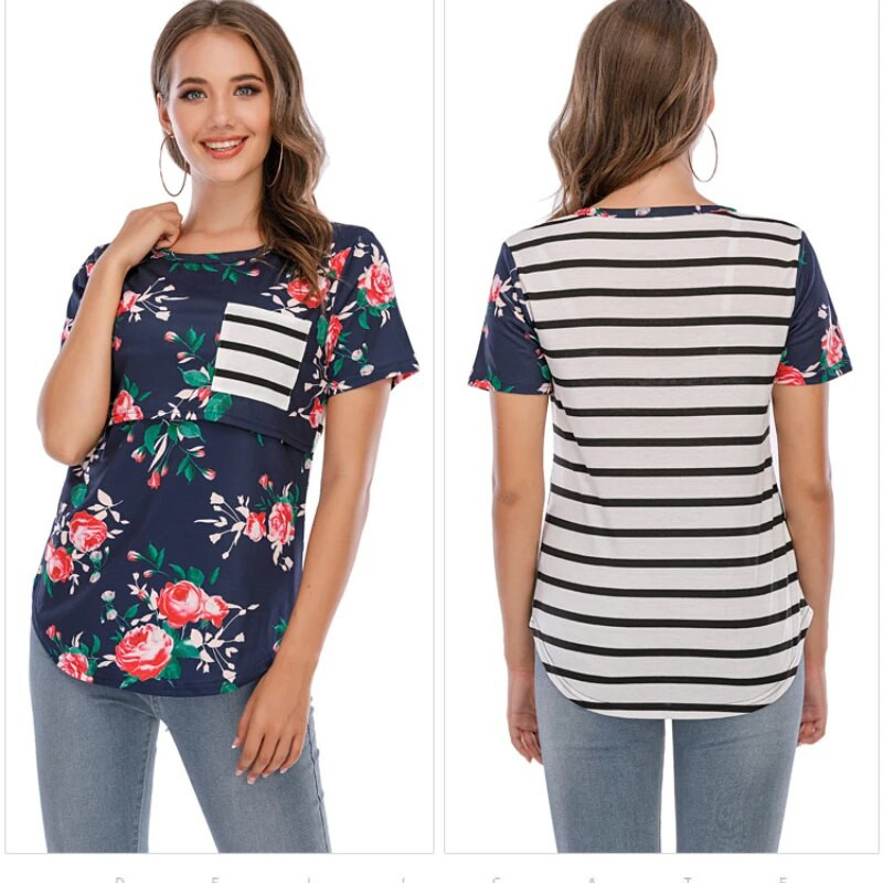 Žene Trudnice Ležerna odjeća Majice za dojenje Majice kratkih rukava Trudnice Cvijeće na pruge Kratki rukavi