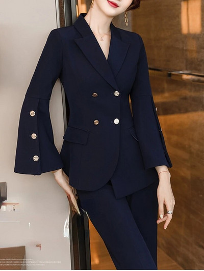 Nova ženska jesenska odijela s hlačama Kompleti od 2 komada Ležerni sakoi Kaputi i hlače Ženska elegantna radna odjeća Chic odjeća Crno Crvena