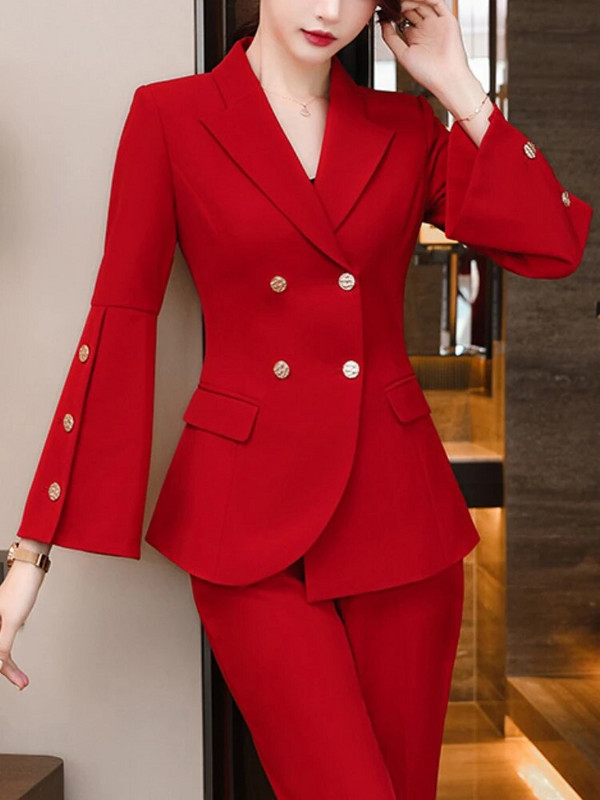 Nova ženska jesenska odijela s hlačama Kompleti od 2 komada Ležerni sakoi Kaputi i hlače Ženska elegantna radna odjeća Chic odjeća Crno Crvena