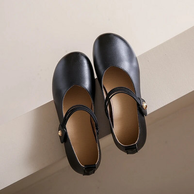 Retro naiste tasapinnalised ümmarguse ninaga Oxfordi kingad elastne riba paadikingad Mugavad pehmest nahast kingad naistele Mary Janes 1498C