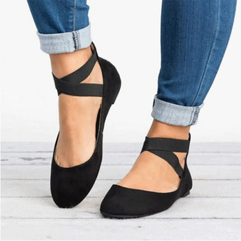 Дамски обувки Еластична лента Кръстосани обувки Плитки обувки от изкуствен велур Черни обувки тип лодка за жени Голям размер Балетни обувки 1145N