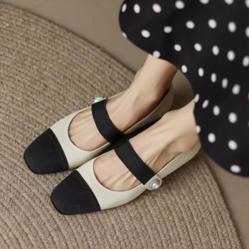 Нови дамски равни обувки с черни пръсти Mary Janes Обувки с перлена катарама пачуърк кожени обувки Разноцветни равни обувки Пролет 1551N