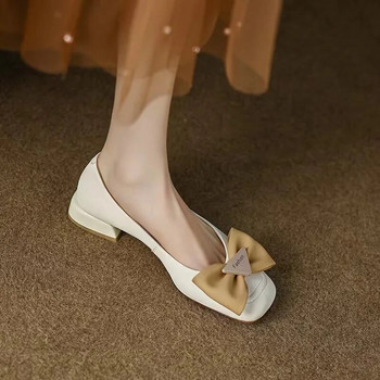 Есенни дамски равни обувки Ol офис дамски обувки с голям лък Обувки с лодка с квадратни пръсти Жълти плитки единични обувки равни обувки Обувка за рокля 9795N