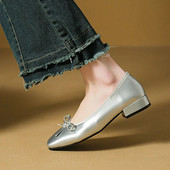 Nove ženske cipele s ravnim vrhovima s četvrtastim prstima, natikače s leptir-mašnom, Ženske kožne cipele, Vjenčane cipele s niskim petama, Vjenčane cipele Proljeće Jesen 1282N