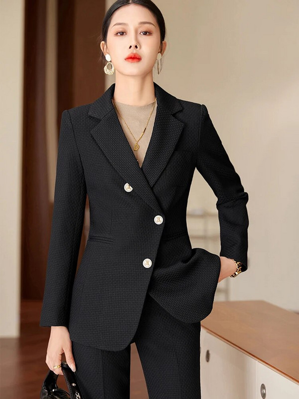 Kohvibeež must pidulik pükskostüüm naistele naiste bleiser jakk ja püksid tööriiete 2-osaline komplekt