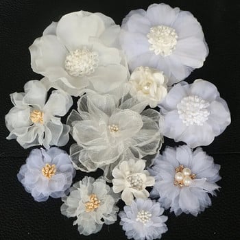 10 ΤΕΜ/Παρτίδα Λευκή Σειρά Camellia Rose Chiffon Ύφασμα Τεχνητό λουλούδι Κεφαλή για Διακόσμηση Νυφικών