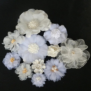10 ΤΕΜ/Παρτίδα Λευκή Σειρά Camellia Rose Chiffon Ύφασμα Τεχνητό λουλούδι Κεφαλή για Διακόσμηση Νυφικών