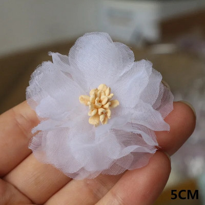 10 DB/tétel fehér sorozat Camellia Rose sifon szövet művirág fej esküvői ruhához ruházat díszítő fejdísz