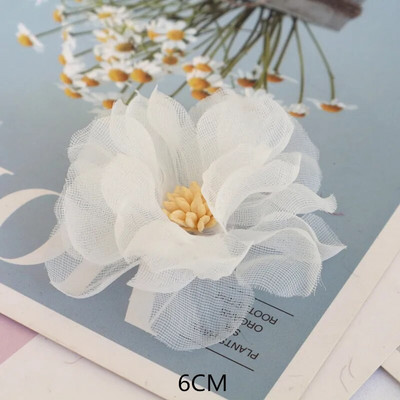 10 DB/tétel fehér sorozat Camellia Rose sifon szövet művirág fej esküvői ruhához ruházat díszítő fejdísz