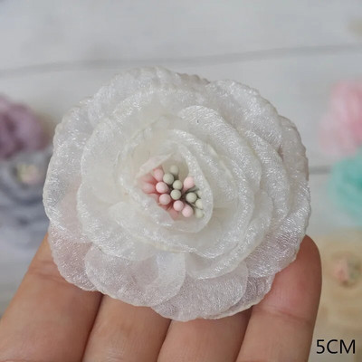 10 DB/tétel fehér sorozat Camellia Rose sifon szövet művirág fej esküvői ruhához ruházat díszítő fejdísz