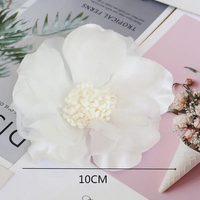 10 DB/tétel fehér sorozat Camellia Rose sifon szövet művirág fej esküvői ruhához ruházat díszítő fejdísz