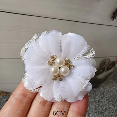 10 DB/tétel fehér sorozat Camellia Rose sifon szövet művirág fej esküvői ruhához ruházat díszítő fejdísz