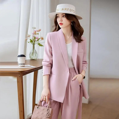 Augstas kvalitātes divdaļīgie komplekti Sieviešu formāli eleganti sieviešu žaketes kostīmi jaka + bikšu komplekts ar platām kājām rudens pavasara luksusa šiks