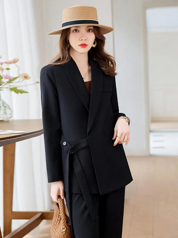Augstas kvalitātes divdaļīgie komplekti Sieviešu formāli eleganti sieviešu žaketes kostīmi jaka + bikšu komplekts ar platām kājām rudens pavasara luksusa šiks