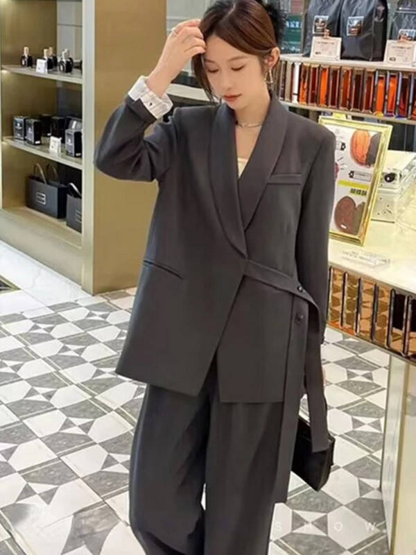 Naiste ülikonnad kontorikomplektid 2023. aasta sügis, uus mood, vabaaja bleiserid, laia säärega pükskostüümid, vabad pikkade varrukatega kaheosaline komplekt naistele
