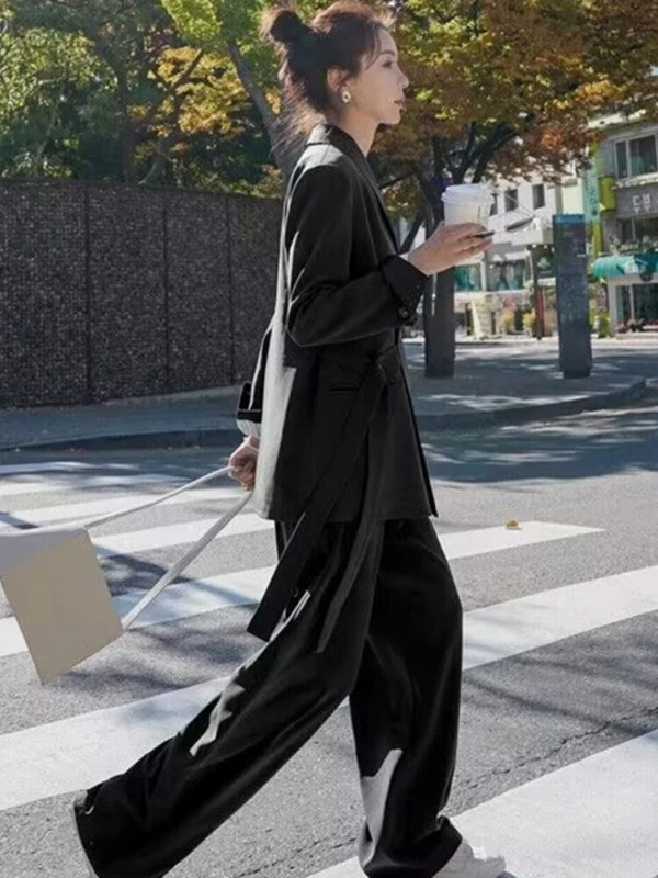 Naiste ülikonnad kontorikomplektid 2023. aasta sügis, uus mood, vabaaja bleiserid, laia säärega pükskostüümid, vabad pikkade varrukatega kaheosaline komplekt naistele