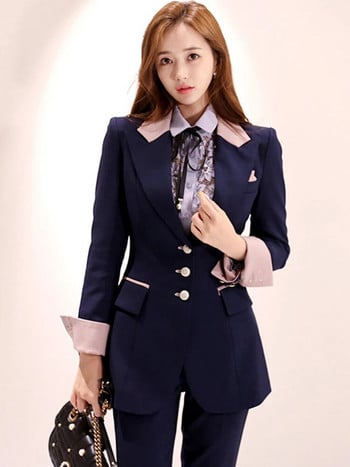 Μόδα Κορεάτικη στολή 2 τεμαχίων Γυναικεία Επαγγελματικά μπουφάν OL Επίσημο μπλέιζερ Επαγγελματικά μπλουζάκια Παλτό Pocke Παντελόνια Μακριά Παντελόνια Σετ κοστούμια