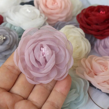 10 ΤΕΜ/Παρτίδα 5,5cm 3D Organza Chiffon Fabric Cored Artificial Rose Flower for Wedding Dress Kaps Decoration DIY Sewing Applique