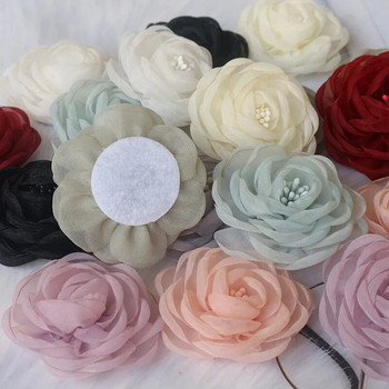 10 ΤΕΜ/Παρτίδα 5,5cm 3D Organza Chiffon Fabric Cored Artificial Rose Flower for Wedding Dress Kaps Decoration DIY Sewing Applique