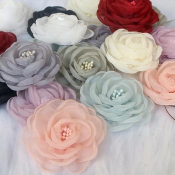 10 ΤΕΜ/Παρτίδα 5,5cm 3D Organza Chiffon Fabric Cored Artificial Rose Flower for Wedding Dress Kaps Decoration DIY Sewing Applique