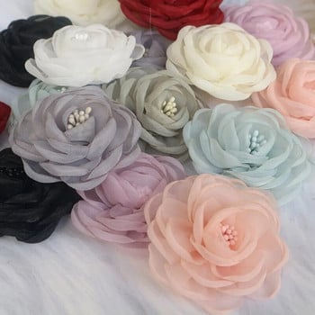 10 ΤΕΜ/Παρτίδα 5,5cm 3D Organza Chiffon Fabric Cored Artificial Rose Flower for Wedding Dress Kaps Decoration DIY Sewing Applique