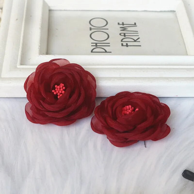 10PCS/Lot 5.5CM 3D organza šifon tkanina s jezgrom od umjetnog cvijeta ruže za vjenčanicu Dekoracija šešira DIY aplikacija za šivanje