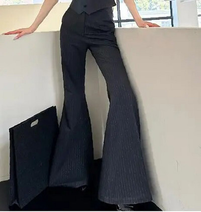 Getspring Ženski sako, kompleti hlača, jesen 2023., Prugasti prsluk bez rukava, jednoredno kopčanje, sako, široke hlače, kompleti od tri komada