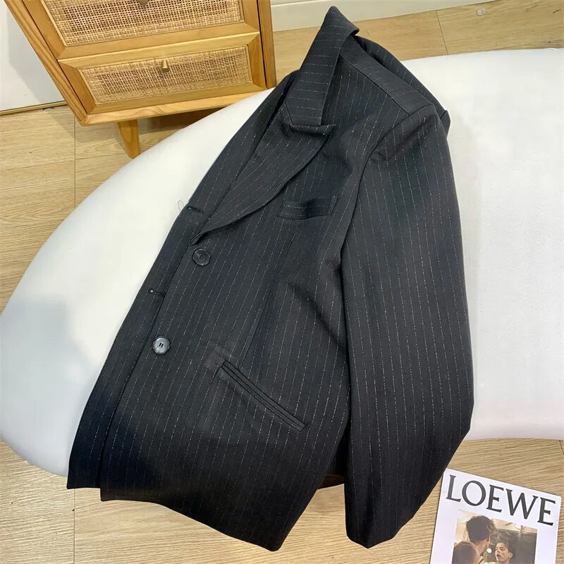 Getspring Ženski sako, kompleti hlača, jesen 2023., Prugasti prsluk bez rukava, jednoredno kopčanje, sako, široke hlače, kompleti od tri komada