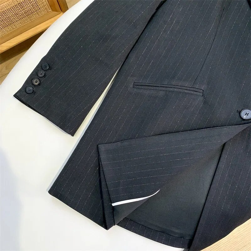 Getspring Ženski sako, kompleti hlača, jesen 2023., Prugasti prsluk bez rukava, jednoredno kopčanje, sako, široke hlače, kompleti od tri komada