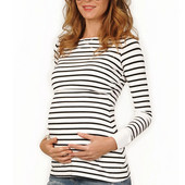 Új női csíkos kismama hosszú ujjú, egyszínű szoptatós felső póló Nyakú divat Alkalmi kismama szoptató felső