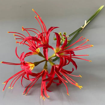 Изкуствено цвете Пластмасови копринени цветни клони на равноденствие Червен паяк Лилия Higan Bana Стъбла за флорални декоративни Манджусака