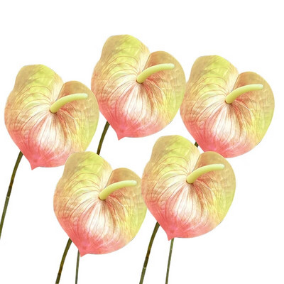 5 gab. Mākslīgais zieds Real Touch Anthurium Lotus Wedding Bride Viltus puķu augs DIY Party Ziemassvētku mājas dekorēšanas aksesuāri