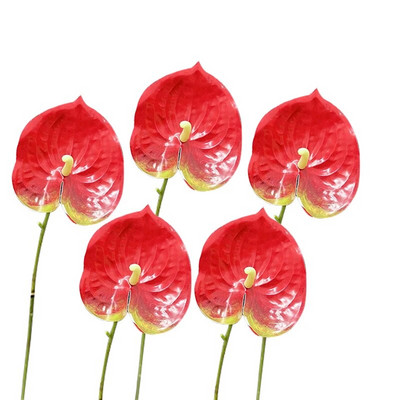 5 gab. Mākslīgais zieds Real Touch Anthurium Lotus Wedding Bride Viltus puķu augs DIY Party Ziemassvētku mājas dekorēšanas aksesuāri