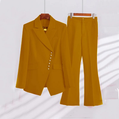 Šik i elegantan ženski komplet hlača s kosim prsima Sakoi na rever za ženske komplete Odijelo + hlače 2-dijelni set Luksuzno žensko odijelo