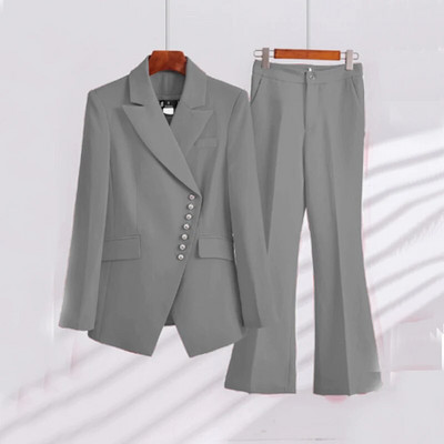 Šik i elegantan ženski komplet hlača s kosim prsima Sakoi na rever za ženske komplete Odijelo + hlače 2-dijelni set Luksuzno žensko odijelo