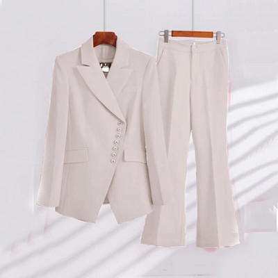 Šik i elegantan ženski komplet hlača s kosim prsima Sakoi na rever za ženske komplete Odijelo + hlače 2-dijelni set Luksuzno žensko odijelo