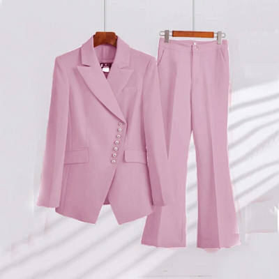 Šik i elegantan ženski komplet hlača s kosim prsima Sakoi na rever za ženske komplete Odijelo + hlače 2-dijelni set Luksuzno žensko odijelo