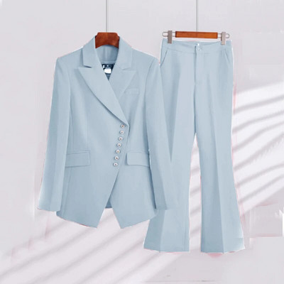 Šik i elegantan ženski komplet hlača s kosim prsima Sakoi na rever za ženske komplete Odijelo + hlače 2-dijelni set Luksuzno žensko odijelo