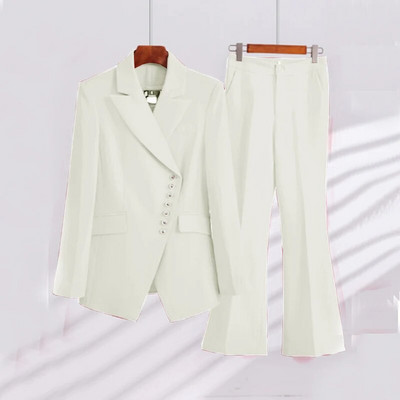 Šik i elegantan ženski komplet hlača s kosim prsima Sakoi na rever za ženske komplete Odijelo + hlače 2-dijelni set Luksuzno žensko odijelo