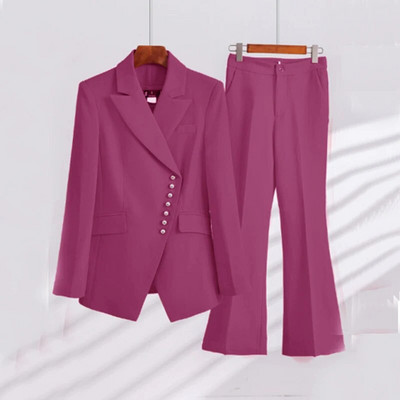 Šik i elegantan ženski komplet hlača s kosim prsima Sakoi na rever za ženske komplete Odijelo + hlače 2-dijelni set Luksuzno žensko odijelo