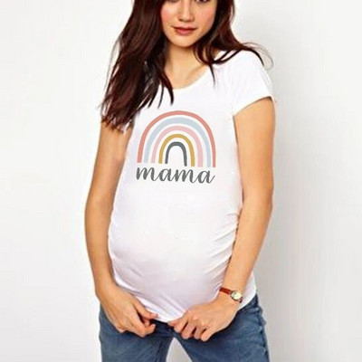 Nordic rainbow mama Majica za trudnice s printom za trudnice Majica kratkih rukava za trudnice Majica s objavom trudnoće Majice za nove mame Odjeća