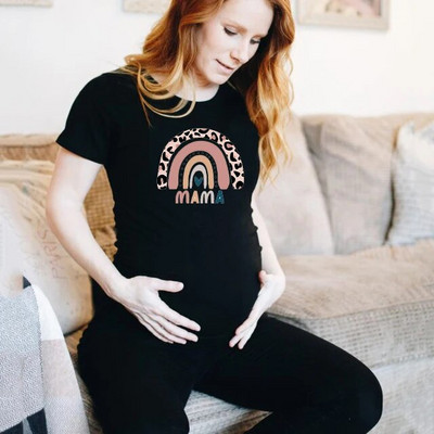 Nordic rainbow mama Majica za trudnice s printom za trudnice Majica kratkih rukava za trudnice Majica s objavom trudnoće Majice za nove mame Odjeća