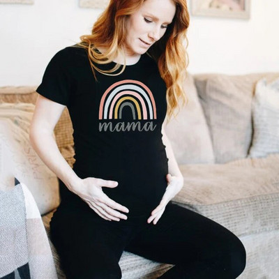 Nordic rainbow mama Majica za trudnice s printom za trudnice Majica kratkih rukava za trudnice Majica s objavom trudnoće Majice za nove mame Odjeća