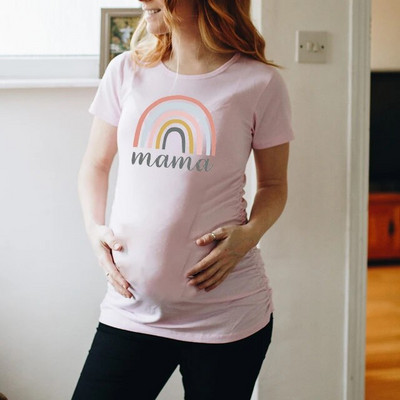 Nordic rainbow mama Majica za trudnice s printom za trudnice Majica kratkih rukava za trudnice Majica s objavom trudnoće Majice za nove mame Odjeća