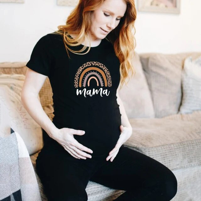 Nordic rainbow mama Majica za trudnice s printom za trudnice Majica kratkih rukava za trudnice Majica s objavom trudnoće Majice za nove mame Odjeća