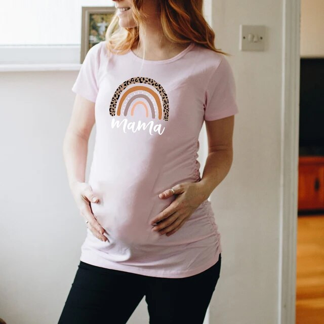 Nordic rainbow mama Majica za trudnice s printom za trudnice Majica kratkih rukava za trudnice Majica s objavom trudnoće Majice za nove mame Odjeća