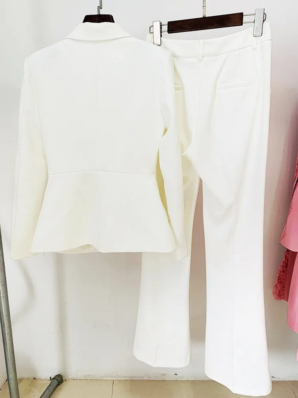 Svečane hlače za žene Blazer Bijeli biserni gumbi Slim Fit Raširene hlače Komplet hlača Dvodijelni set Poslovna odijela