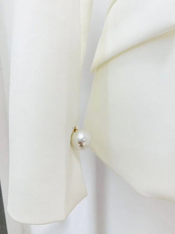 Svečane hlače za žene Blazer Bijeli biserni gumbi Slim Fit Raširene hlače Komplet hlača Dvodijelni set Poslovna odijela